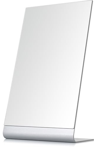NEZZOE Large Frameless Bathroom Mirror, Minimalist Table Mirror, 38x22cm | Aluminium Vanity Mirror, Free Standing on Bathroom Worktop, Dressing Table，Desk，Windowsill or Store Counter