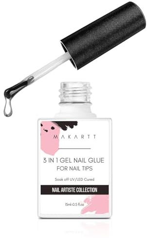 Makartt Nail Glue Extra Strong for Acrylic Nails, 3 in 1 Super Strong Brush On Nail Glue Base Coat Slip Solution, Long Lasting UV Glue for Press on Nails Adhesive Glue 15ML, Curing Needed