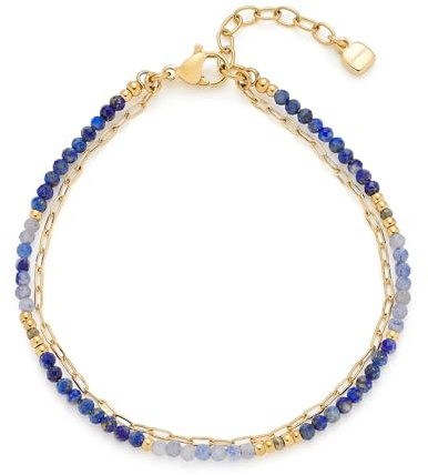 JEWELS BY LEONARDO Armband Ciao Rose • doppelreihiger Arm-Schmuck aus goldfarbenem Edelstahl • blaue kleine Steinperlen und feine Paperclip-Kette • 18-20,5 cm Länge • Schmuck Geschenk Damen • 025730