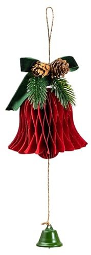 Addobbi Natalizi, Campanelle Natalizie Di Carta Rosse E Verdi Con Pigne, Addobbi Albero Di Natale, Decorazioni Natalizie Per Casa