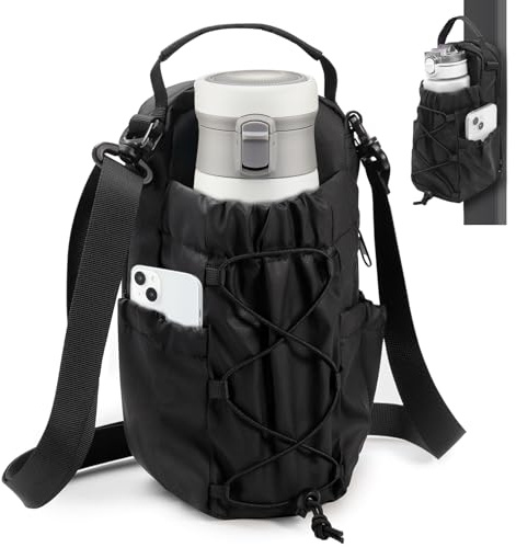 XIAPIA Magnetic Water Bottle Carrier with Phone Pockets, Holds 1000ml | Adjustable Shoulder Strap Sling Pouch and Sleeve, Sports Accessory for Gym, Hiking and Travelling
