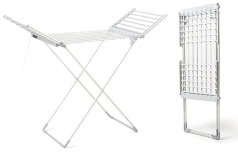 Essiccatore elettrico pieghevole con ali touch screen 6 livelli di temperatura - 20 barre riscaldate, timer 12 h, temperatura regolabile 35-60 ºC, alluminio, asciugatura rapida biancheria 15 kg, 230 W