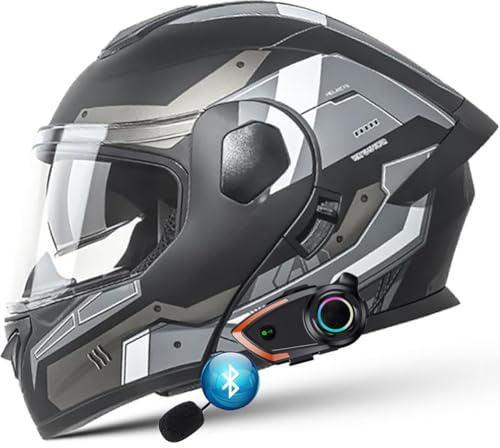 Klapphelm Motorrad Integrierter mit ECE-Zugelassener Bluetooth-Helm Leise Motorradhelm mit Anti-Fog-Doppelvisier Motorradhelm Vollvisier Motorrad Rennhelm für Männer Frauen M~XXL