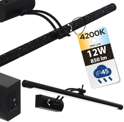 Horoz Electric Applique Murale LED pour Salle de Bain - Lampe pour Miroir/Tableau - 55 cm avec Tête Pivotante et Interrupteur - Noir 12W 850lm 4200K Blanc Neutre - Luminaire Mural Moderne IP45