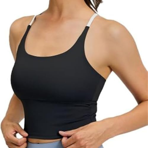Yksaix Sport-BH Criss Cross Tank, Dam enkel korsad rygg sport-bh sportig träning gym toppar, Svart, M