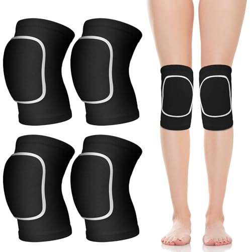 Halinuia 2 pares de rodilleras de voleibol, protectores anticolisión, rodilleras elásticas para danza, gimnasia rítmica, voleibol, baloncesto, fútbol, deporte (color blanco y negro)