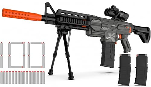 Elektrisch Spielzeug Pistole für Kinder Gun Sniper, 2 Magazin 100 Darts, Foam Blaster mit Zielfernrohr für Scharfschützengewehr, Elektrisch Spielzeug-Geschenk für Junge ab 6-12 Jahren Black