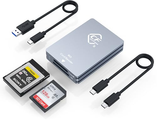 CFexpress Type B and SD Dual-Slot Memory Card Reader, 10Gbps USB 3.2 Gen 2 Type B CF Express Adapter Memory Card Reader with USB C to USB C/USB A Cable,Compatible with Windows/Mac/Android UK
