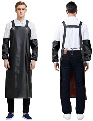 Dwitkul Grembiule Impermeabile 110x80cm Regolabile Resistente a Olio e Sostanze Chimiche Grembiule da Lavoro in Gomma per Chef Macellaio Giardinaggio Laboratorio Lavastoviglie Pesante Unisex (Nero)