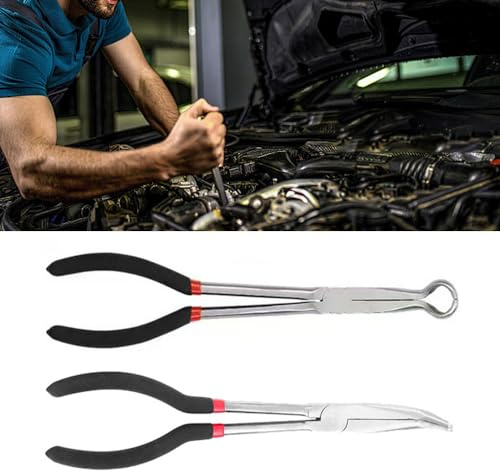 ERYUE 11'' Extra Long Spark Plug Pliers with Durable 90-Degree Bent Nose for Car Repair and Maintenance Tool Steel Black 280 MM Long Nose Pliers (90-Degree Bent Head)