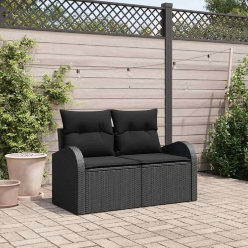 Holamys Gartensofa Schwarz 124x62x69cm, Poly-Rattan Outdoor Möbel, wetterfestes 2-Sitzer Loungesofa für Garten, Terrasse, Balkon, robuste Stahlrahmen Konstruktion, Moderne Ästhetik