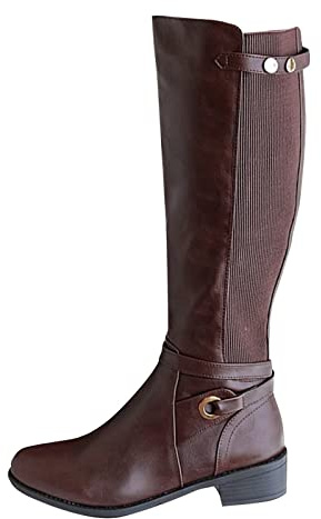 Generisch Stivali invernali da equitazione da donna Chunky Heel in pelle stivali lunghi stivali alti al ginocchio per donna scarpe invernali, caffè, 37 EU