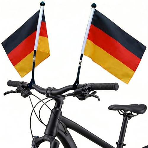 YESAH 2P Drapeau de Vélo Allemands,14x21cm,Avec Support à Clip Réglable.Mât Robuste,Résistant aux Intempéries,Durable et Polyvalent pour Vélo,Voiture ou Fenêtre Ldéal pour Les Fans de Football