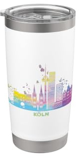 Kölner Skyline Bunt Stadtbild Köln Doppelwandiger Edelstahl-Thermobecher
