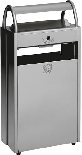 VAR | Abfallsammler mit Ascher und Regenschutzdach | Volumen 60 l, BxHxT 480 x 960 x 250 mm, silber