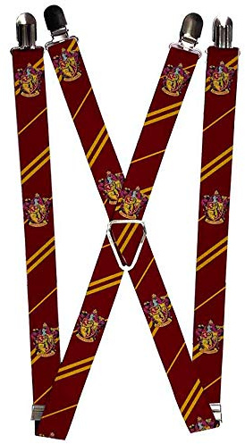 Gryffindor Crest/Stripe2 Burgundy/Gold - 1 Inch Suspenders