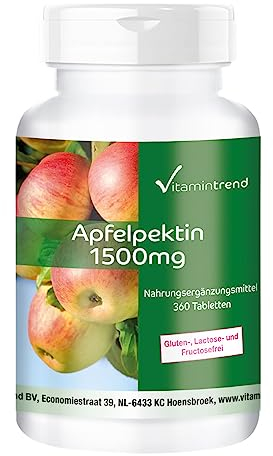 Vitamintrend Apfelpektin 1500mg, 360 Tabletten, mit Calcium und Vitamin C, veganes Nahrungsergänzungsmittel ohne Zusätze, in Deutschland hergestellt