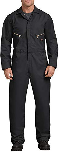 Dickies Men’s Deluxe Long Sleeve Coveralls – 7.5 oz Twill Mechanic Jumpsuit with Zipper Front Industrial Uniform Fit Black V1, X-Large