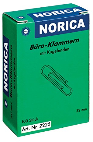 ALCO-ALBERT 2225 - Briefklammern NORICA mit Kugelenden, 32 mm, Schachtel á 100 Stück, verzinkt