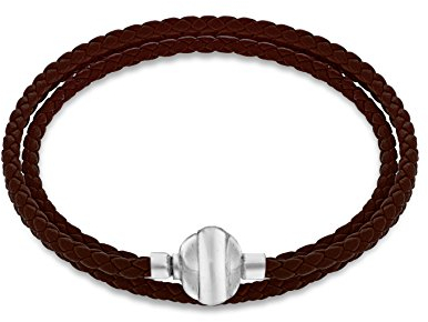 Tuscany Silver Charms Unisex Silber Magnetisch Bettelarmband - Braun Geflochtenes Leder 60cm/24zoll