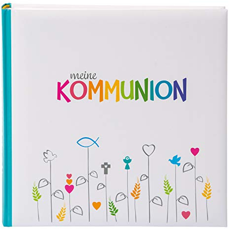 goldbuch 03028 Fotoalbum für die Kommunion, Regenbogen, Erinnerungsalbum 25x25 cm, Fotobuch mit 60 weiße Seiten & 4 illustrierten Seiten Textvorspann, Foto Album mit Kunstdruck, Weiß / Bunt
