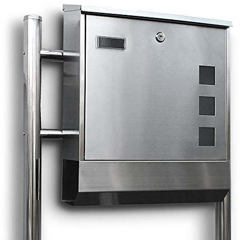 Edelstahl Standbriefkasten Briefkasten Postkasten Mailbox Letterbox Briefkastenanlage Eckig mit Zeitungsrolle Eckig