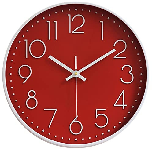 Preciser Wall Clocks Battery Operated Non-Ticking Red Clock 12 Inch Kitchen Wall Clock Quartz Silent Movement Large Decorative Clock Arabic Numerical for Home Office Decor - Red