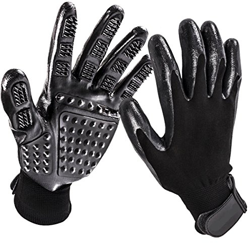 Bestbuy Fellpflege-Handschuhe – Verbessertes Fünf-Finger-Design Gummi Handschuh sanfte Enthaarungsbürsten für Katzen, Hunde und Pferde (schwarz)