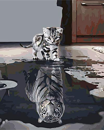 WOWDECOR DIY Malen nach Zahlen für Erwachsene Kinder Mädchen, Katze oder Tiger 40x50 cm Vorgedruckt Leinwand-Ölgemälde (ohne Rahmen)
