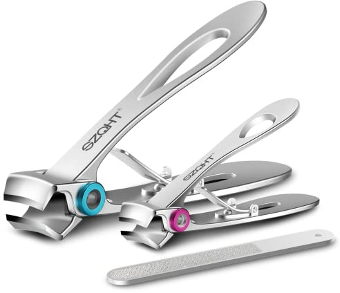 SZQHT Extra Wide Jaw Opening Nail Clippers for Thick Nails Cutter for Ingrown Toenail Clippers & Fingernails Manicure Set,Pedicure Kit,Men & Women(Silver)