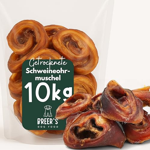 BREERs Getrocknete Schweineohrmuscheln für Hunde 10 Kg aus eigener Deutscher Herstellung, Kauartikel für Groß & Klein, Kauartikel aus Schwein, Hundeleckerli getreidefrei, Kausnack, Leckerli Hund