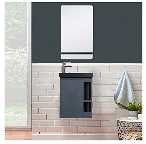 Handwaschbecken Hampton + Spiegel, Länge 40 cm, mit Ablage schwarz