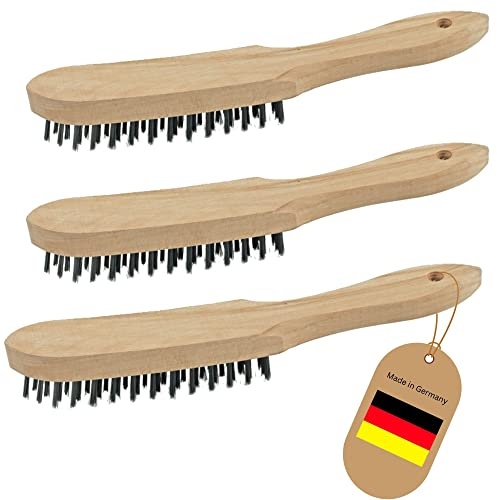 Novatool 3X Drahtbürsten I 2-reihig I 27 cm lang I mit Holzgriff I Bremssattelbürsten Grill Drahtbürsten Kratzbürsten Metallbürsten Handdrahtbürsten Set Grillbürste Grillzubehör