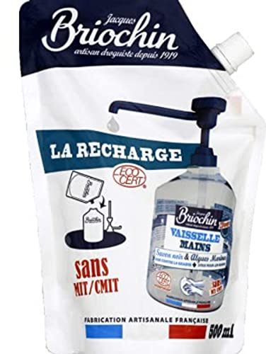 Jacques Briochin Nachfüllpackung, Flüssigseife für Geschirr und Hände, Standbodenbeutel, 500 ml, 3 Stück