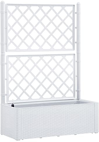 vidaXL Arriate con Enrejado y Sistema de Riego Automático Pérgola Jardinera Macetero Flores Bandeja Plantas Jardín Porche Decoración Patio Blanco