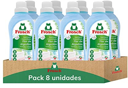 Frosch - Adoucissant concentré liquide écologique fleur de coton pour machine à laver, adapté aux vêtements blancs et colorés - Lot de 8 unités x 750 ml