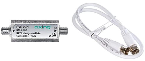 Axing Svs 2-01 - Amplificador De Señal (20Db, 950-2200Mhz), Plateado + Goobay Bkf - Cable Conector De Satélite (Conector F Macho A Conector F Macho, 0.5 M), Blanco