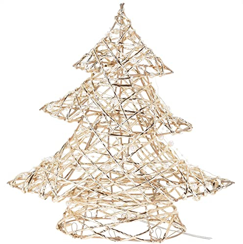 COM-FOUR® Abete decorativo con illuminazione a LED, rami intrecciati con 20 LED bianco caldo, ottima luce d'atmosfera per Natale (01 pezzi - color oro - albero 30cm)