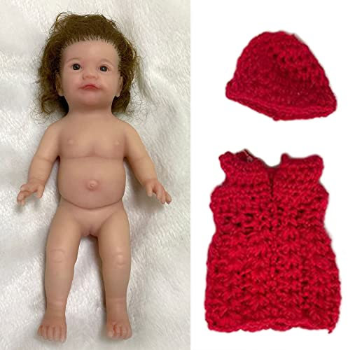 YIHANGG 6 Zoll Mini Reborn Babypuppe Realistisch Neugeborene Puppe Mit Lockigem Wurzelhaar Kleider Ganzkörper-weiches Silikon Mädchen Junge 15cm,H-Red