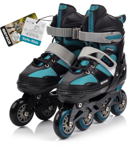 Meteor Pattini in Linea Bambini Gioventù Dimensione Regolabile Rollerblades Cuscinetti ABEC-7 Ruote PU (S, ROX Turquoise)