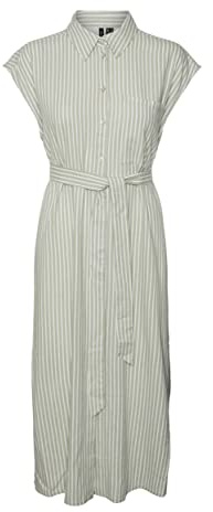 Vero Moda Abito Camicia da Donna Vmmymilo SL Vitello Wvn Ga, Reseda/Strisce: Biancaneve, M