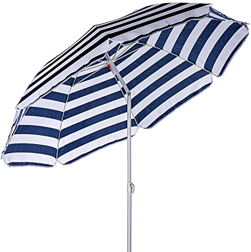 STILISTA Strandschirm 160 cm inklusive Tragetasche, Sonnenschirm, UV 30, Erdspieß, Neigungswinkel und Höhe verstellbar, Farbwahl, blau/weiß gestreift