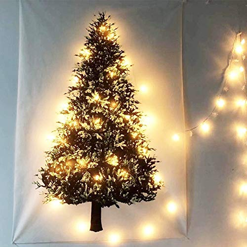KuSONG Tapiz de Árboles Navideños con luz LED de estrella Feliz Navidad telón de fondo para colgar pared Tapices para manta de decoración festivales (pequeño)