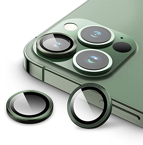 JETech Camera Lens Protector for iPhone 13 Pro Max/13 Pro, Alpine Green | 9H Tempered Glass, Metal Individual Ring Cover, HD Clear