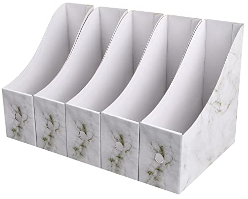 5 Pcs Magazine Files Holder, Desktop File Organizer with Labels, Cardboard File Rack, Foldable A4 Folder Holder, Magazine Storage Boxes for School Office Dormitory Home Files Storage (Marbling)