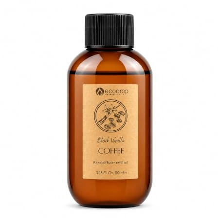 Ecodrop Vanilla Coffee Reed Diffuser Refill 100ml, Home Fragrance Oil | Sweet, roasted notes create a warm and comforting aroma with long-lasting scent, ideal for kitchens and cosy living spaces.