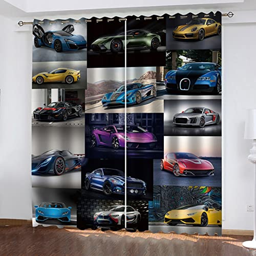 Rideaux Chambre Enfant Fille Garçon 3D Impression De Voiture De Sport De Mode Rideau Occultant Thermiques Isolants Anti Chaleur Phonique Lot De 2 Rideau Fenetre À Oeillets 170X200Cm Rideaux Grande
