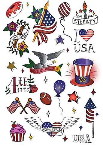 Ensemble de tatouages temporaires par Tatsy, The Patriot Set, 4 juillet, fête de l'indépendance, fête du travail, faux tatouages, design unique, drapeau américain, pygargue à tête blanche