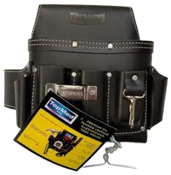 TOPMED ETS Premium Vielseitige Werkzeugtasche, robuste Ledertasche mit mehreren Taschen für Elektriker, Friseur, Klempnerbau & Fabrikarbeiter Verstärkte Naht, ölgegerbtes Leder