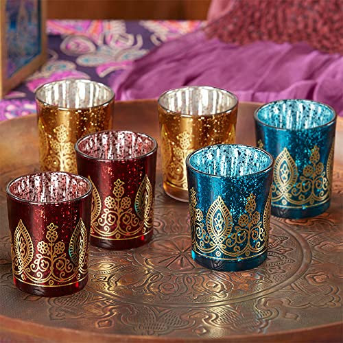 Kate Aspen Indian Jewel Henna Votives - 24pcs - Vintage Glass Tealight Candle Holders by , Home Décor Table Decoration Favors Gifts for Wedding, Bachelorette, Bridal Shower Party